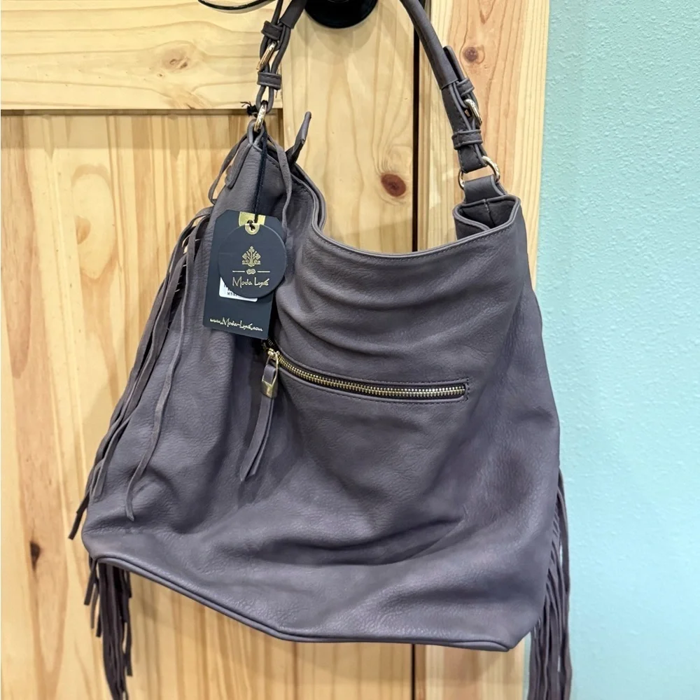 Women's Suede Fringe Hobo Bag - brown